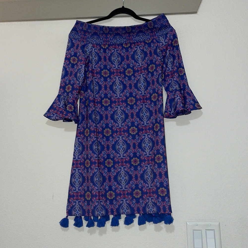 Cabana Life Seattle Smocked Off the Shoulder Tassel Dress SZ XS NWT - Picture 2 of 5